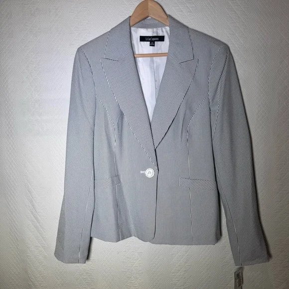 NEW LeSuit Separates IBIZA Pin Stripe White/Black Seersucker Like Blazer size 14 - Picture 2 of 6